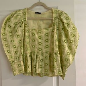 ZARA green embroidered top